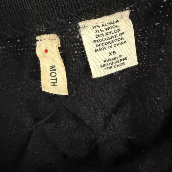 Anthropologie MOTH Black Alpaca Wool Cropped Cardigan XS Textured Knit - Picture 8 of 8